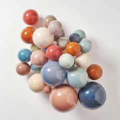 An aesthetically pleasing arrangement of glossy, multi-colored spheres clustered together in varying sizes.