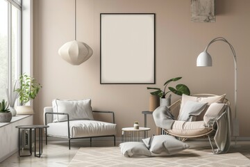 Beige Scandinavian Interior with Poster Mockup created with Generative AI