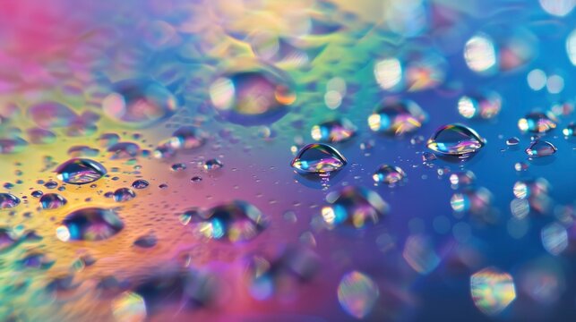 The image is a close up of a surface with many small drops of water on it
