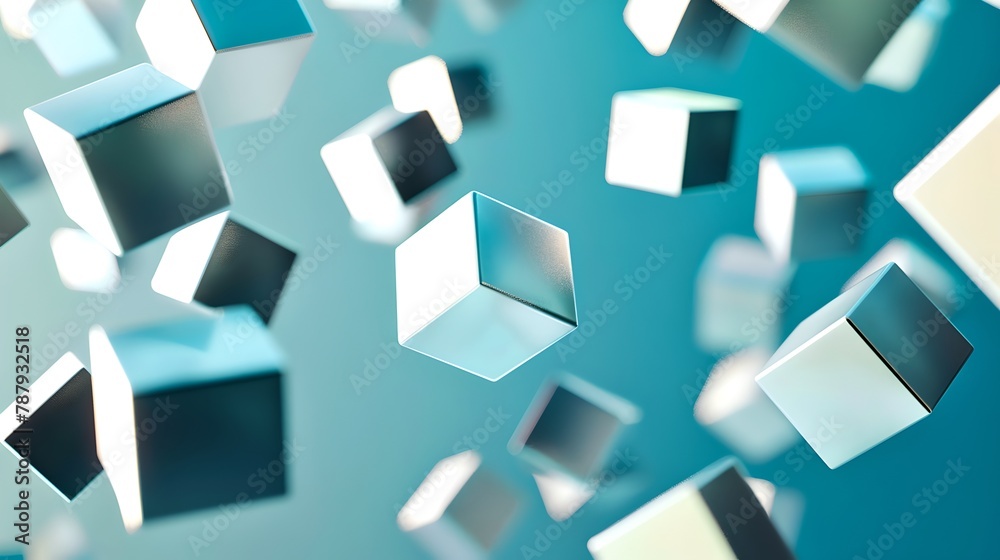 Canvas Prints floating 3d cubes in a serene blue space, abstract background design. modern, digital and clean aest