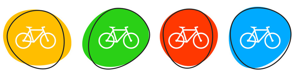4 bunte Icons: Fahrrad - Button Banner