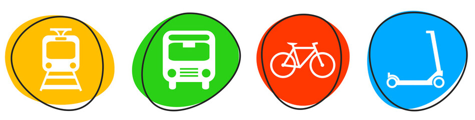 4 bunte Icons: Urbane Mobilität - Button Banner
