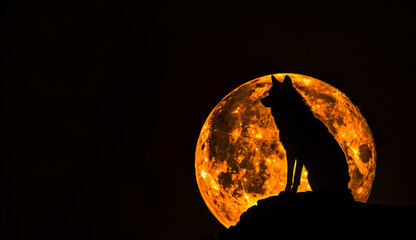 Wolf silhouette with full moon.	
 - obrazy, fototapety, plakaty