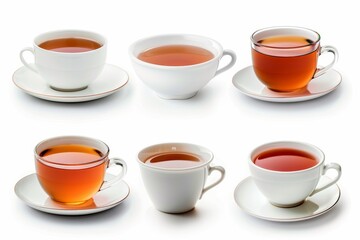 Fototapeta premium Tea cup from various viewpoints on white background