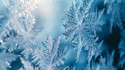 Macro Photography of Frost Crystals in Blue Tones