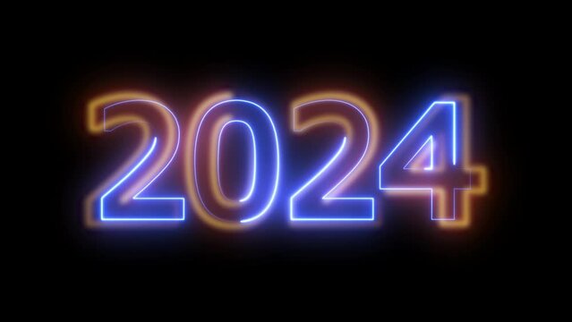 Happy New year and christmas 2024. Glowing neon sign .