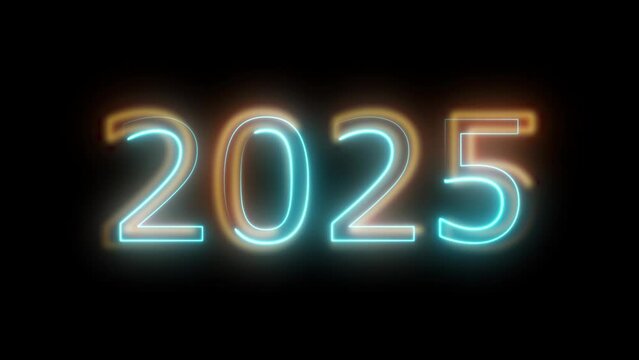 Happy New year and christmas 2025. Glowing neon sign .