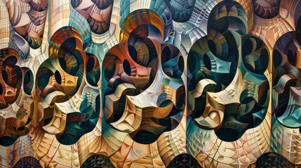 Fototapeta premium Abstract Curved Patterns Art in Warm Color Palette