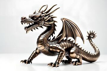 Metallic Dragon figurine. Isolated on white background.