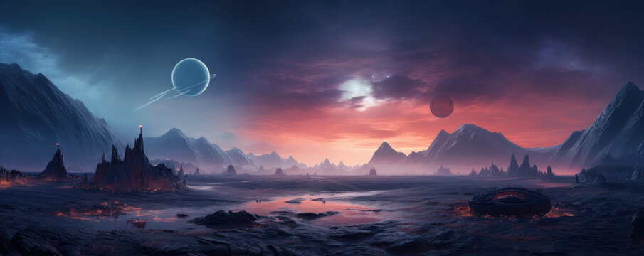 Amazing landscape of futuristic alien planet
