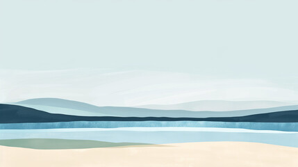 Abstract Minimalist Landscape with Blue Lake