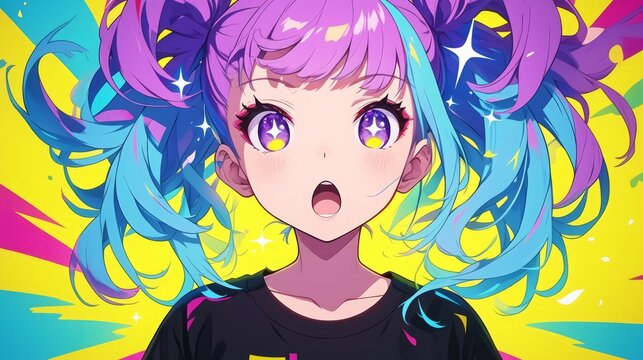 アニメ系の驚く女性イラスト,Generative AI AI画像