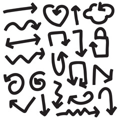 Set of simple arrow isolated on white background. grunge brush