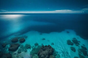 a panoramic ocean view, showcasing the beauty of the deep blue waters under a starlit sky.