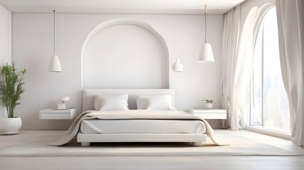 Interior of white bedroom. 3D drawing