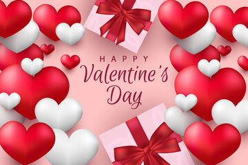 Happy valentine's day background with realistic heart and element