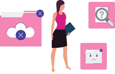 The girl is looking at a no data folder.