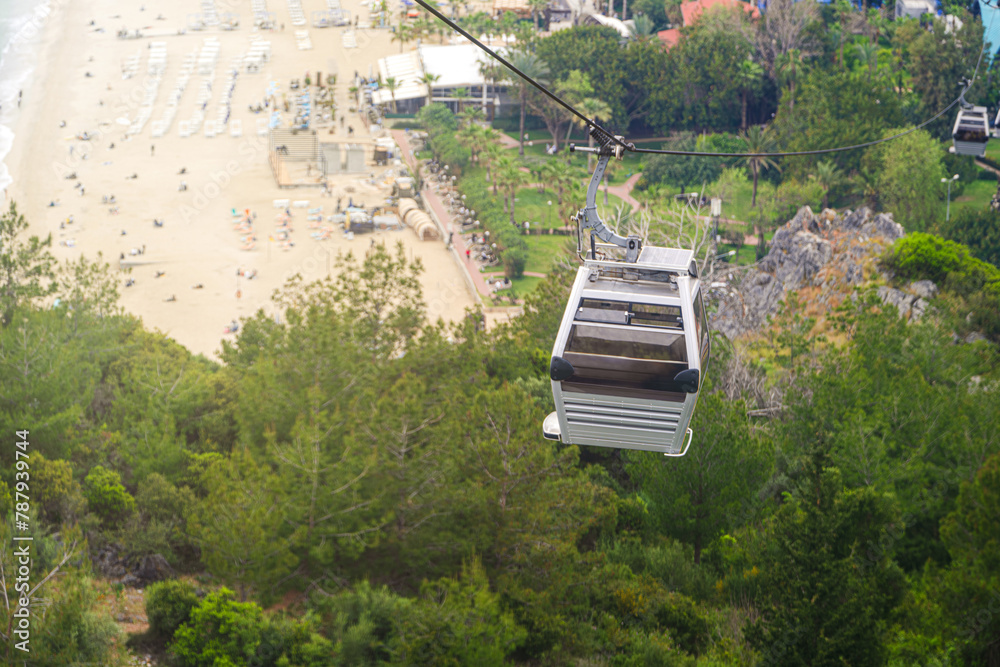 Wall mural funicular elevator or cable car going from alanya cleopatra beach to alanya castle, antalya turkey