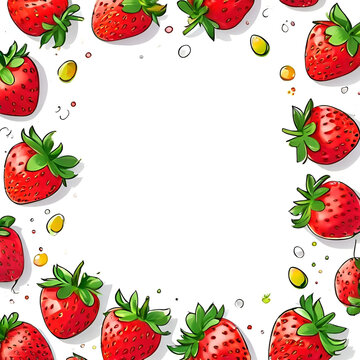 empty-background-on-invitation-with-various-small-and-cute-strawberries-drawing-only-around-backgro.Generative AI