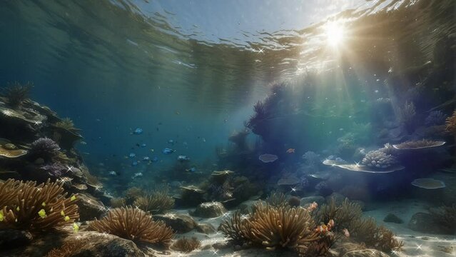 coral reef and fishes, background, 4k, animation video, seamless looping, footage, generative ai