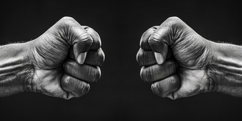 Two Fists Clenched in Black and White. Generative AI - obrazy, fototapety, plakaty
