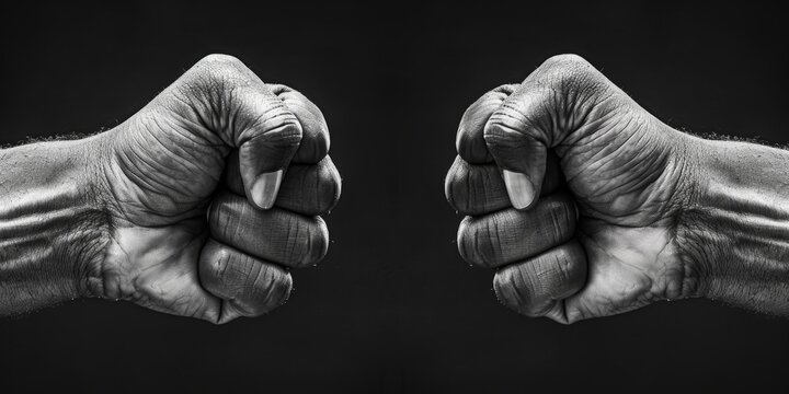 Two Fists Clenched in Black and White. Generative AI