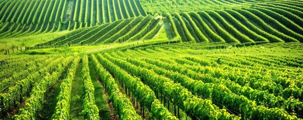 beautiful green vineyard stretching into the distance under a clear sky, symbolizing growth and bounty