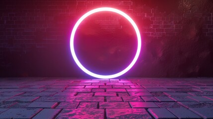 Game portal with circle neon light effect and energy glow - obrazy, fototapety, plakaty