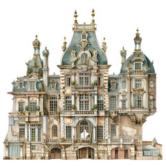 Fototapeta premium Palaces and Chateaux of Rococo Art isolated on transparent png.