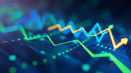 Abstract Stock Market Chart with Colorful Lines
