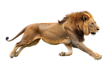 male lion is running isolated on transparent background