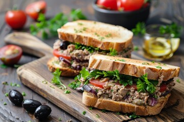 Two olive pate sandwiches Greek food