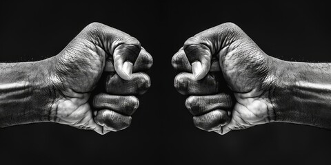 Black and White Photo of Two Hands With Fists. Generative AI