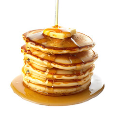Pancake stack with butter and syrup on transparent background. Generative ai design.