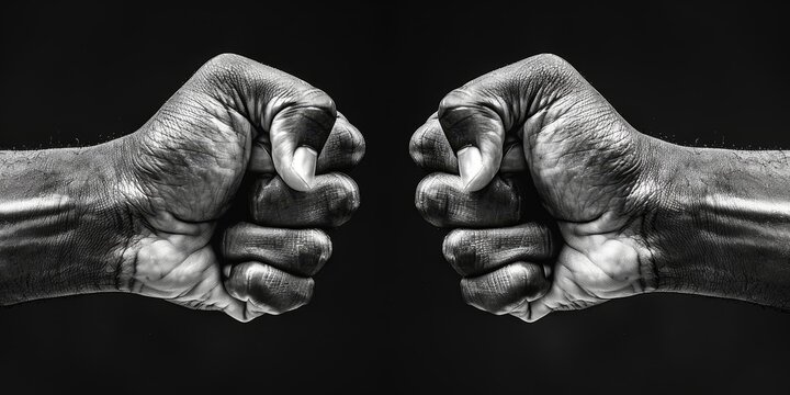 Black and White Photo of Two Hands With Fists. Generative AI