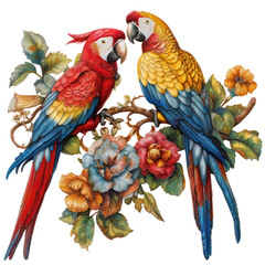 Obraz premium Parrots of Rococo Art isolated on transparent png.