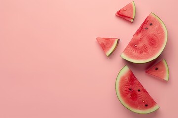 Watermelon on pink background with summer theme Flat lay with space for text