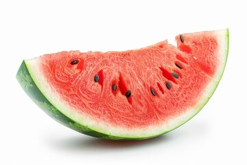 Watermelon slice on white background with clipping path in focus