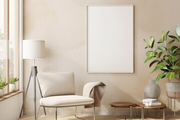 Beige Scandinavian Interior with Poster Mockup created with Generative AI