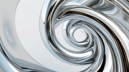 Stark white backdrop with a twisting metallic silver 3D spiral.