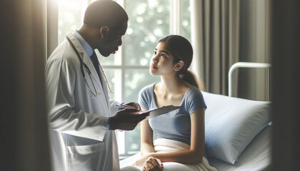 doctor in hospital talking with girl