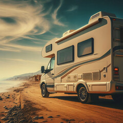 motorhome on the beach- vacation,summer holiday, road trip