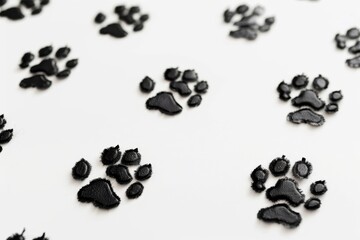 White background with black dog paw prints
