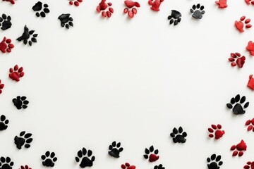 white background with border of dog paw prints - obrazy, fototapety, plakaty