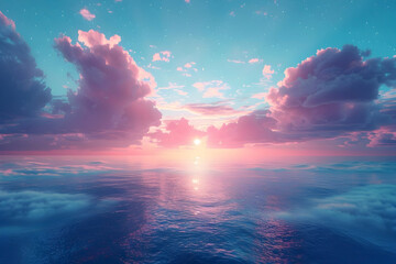 Breathtaking Twilight Seascape with Vibrant Sky and Serene Ocean Reflection - obrazy, fototapety, plakaty