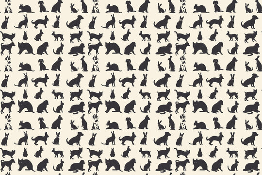 Assorted animals silhouette seamless pattern on beige background