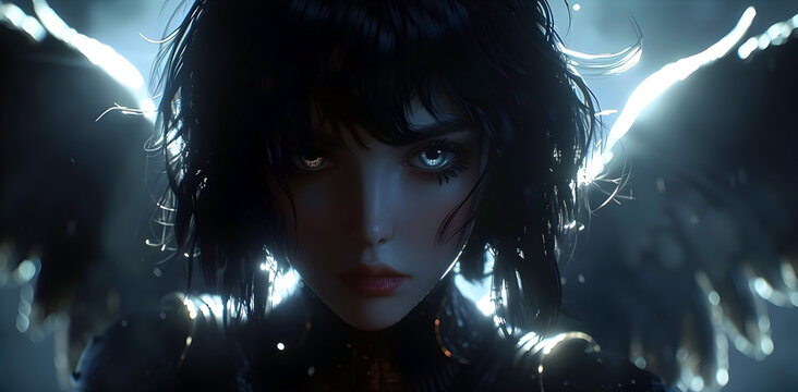 Captivating Seraphic Warrior Wielding Radiant Halo Against Ethereal Darkness in Cinematic 3D Render