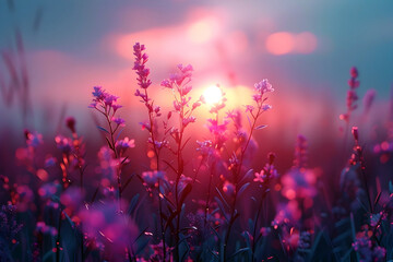 Fototapeta na wymiar Captivating Twilight Melancholy:Ethereal Floral Bloom in Isolated,Cinematic Landscape