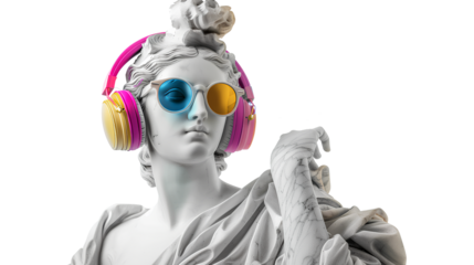 Ancient woman statue white stone Greek wearing colored isolated on a transparent background