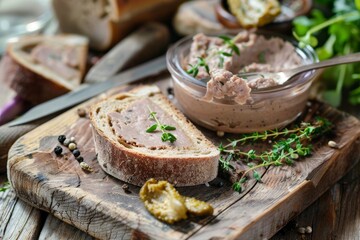 Whole wheat bread with pate - obrazy, fototapety, plakaty